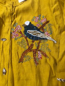 Yellow Kurta Set with Bird Embroidery