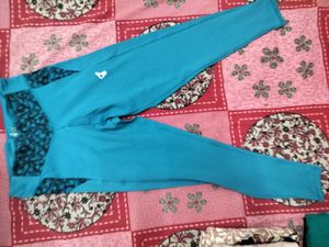 Blue Athletic Leggings with Leopard Print