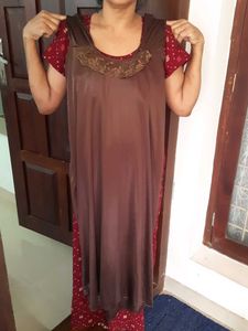 Elegant cofee Brown Nightgown with Lace Detail