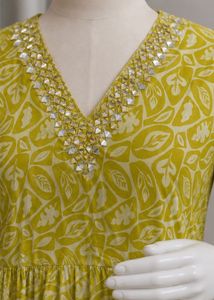 Women’s Olive Green Printed Cotton Maxi Dress with