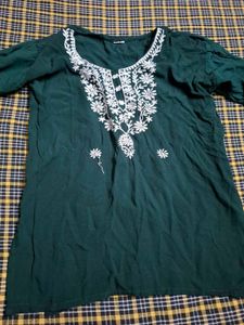 Embroidered Green Cotton Kurta