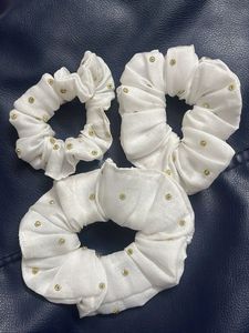Set of 3 White Scrunchies with Gold Studs