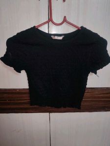 Chic Black Smocked Crop Top