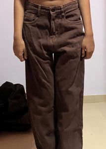 Dark brown washed denim jeans