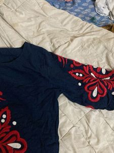 SALEE ‼️Boho Embroidered Navy Blue Long Sleeve T