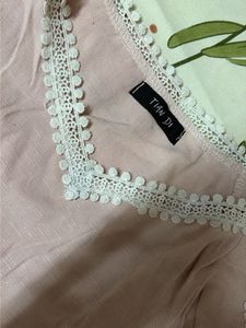 Pink Cold Shoulder Top with Lace Trim