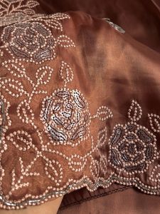 Elegant Brown Saree with Embellished Blouse