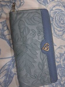 Pale Blue Floral Embossed Wallet