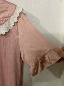 Pink Satin Nightgown with Lace Collar