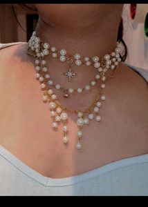 Combo of pearl gold chain necklace, silver lipglos