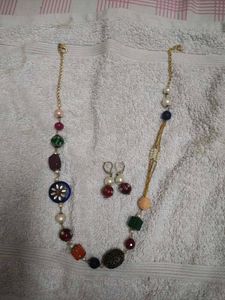 Boho Beaded Necklace & Earrings Set