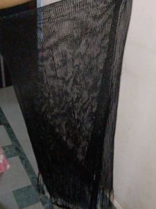 Black Net Dupatta with Fringes