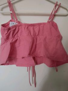 Bershka Pink Tie-Front Cropped Camisole Top