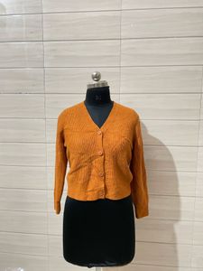 UNIQLO Orange Knit Button-Up Cardigan