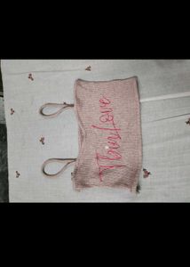 Pink Ribbed Crop Top with "Thin Love" Embroidery