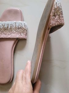 Beaded Pink Slide Sandals