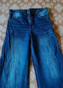 Blue Denim Wide Leg Jeans