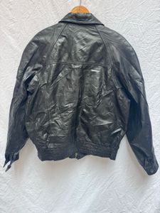Vintage Black Leather Bomber Jacket