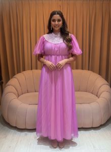 Vintage Pink Lace Trim Maxi Gown