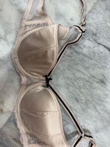 Lace Trim satin Padded Bra