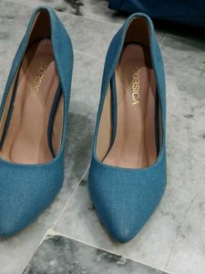 unused Blue Denim High Heels