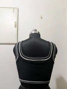 Black &amp; White Striped Knit Crop Top