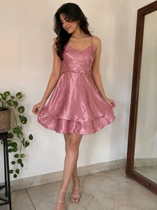 Elegant Pink Satin Party Dress fit upto 34-36