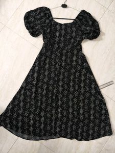 Black Midi Dress With Waist Tie