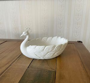 Elegant White Peacock Decor Dish