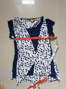 Beautiful White And Blue Polka Dot Top