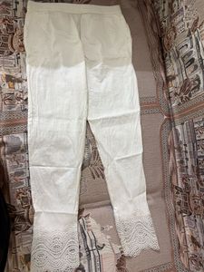 Elegant White Lace Trim Pants