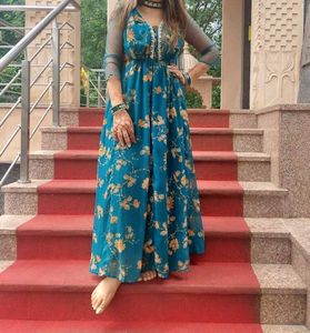 Floral Teal Ethnic Gown