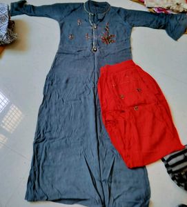 Grey Kurta Set with Red Pants