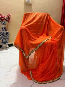 brand new Orange  Striped supper lightweight saree