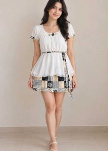 Chic White & Patterned Mini Dress