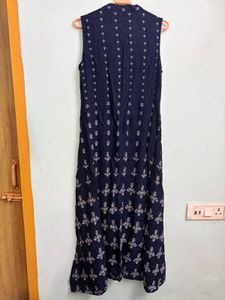 Navy Blue Printed Sleeveless Kurta