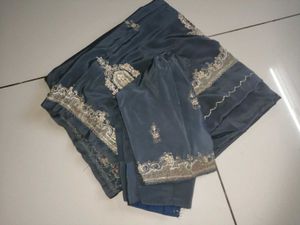 Elegant Grey Embroidered Saree