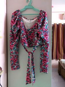Cute Floral Print Crop Top with Tie🌸