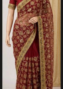 zari work red saree ( only one time wear)