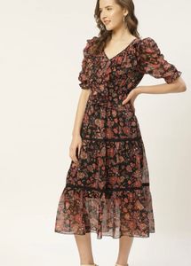 Boho Floral Print Midi Dress