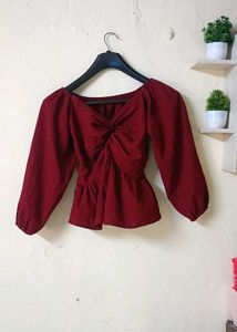 Maroon Twist Front Peplum Top