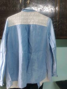 Denim &amp; Lace Button-Down Shirt