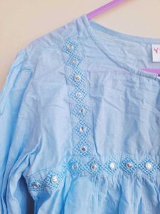 Cute Blue Tunic Top with Embroidery