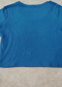 Blue Cropped Ribbed T-Shirt