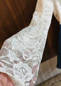 White Lace &amp; Denim Dress