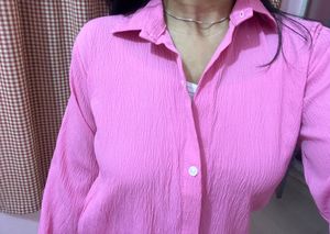 Chic Textured Pink Button-Up Shirt