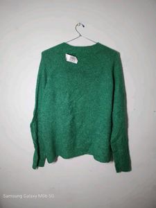 Green Textured Knit Sweater