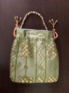 Green Embellished Pouch