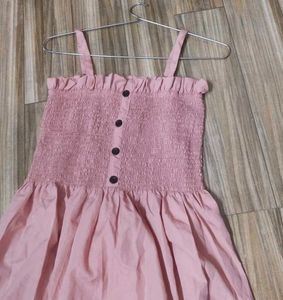 peach Smocked Fit &amp; Flare Dress - Stretchable