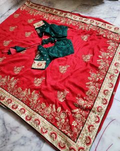 red and green colour combination saree